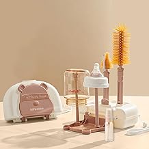 Infantso Robust Bear (6-in-1) Baby Bottle Cleaning Brush Set with Foldable Drying Rack | Bottle Brush, Nipple Cleaner, Straw Brush, Soap Pump | Feeding Bottle Cleaner with BPA-Free Silicone Bristles
