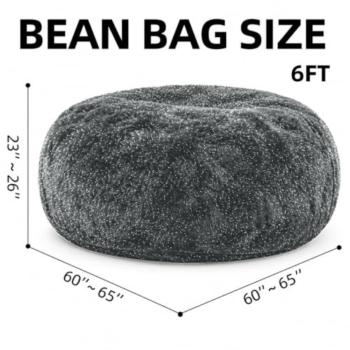 Image of Memory Foam Bean Bag Chair for Adults, 6FT Dark Gray Shining