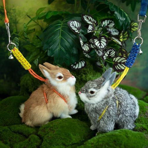 Image of Figure 8 Ferret Harness and Leash Set, Blue+Orange, 2 Pack | with Location Bell and Reflective Strap, Adjustable Rope Vests for Ferrets, Rabbits, Guinea Pig and Small Animal Harness