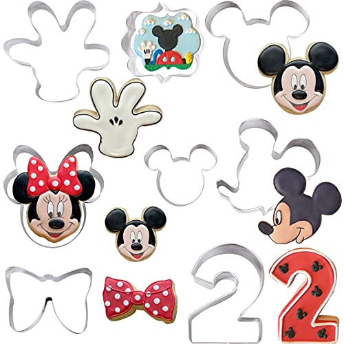 Mickey Minnie Mouse Cookie Cutters, 8 Pack Baking Molds Stainless Steel Biscuit Sandwich Cake Cutter Set for 2nd Birthday Party Supplies Favors