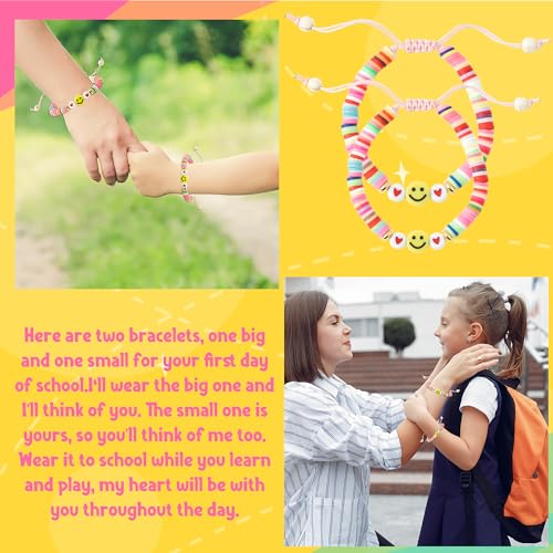 PANTIDE 2Pcs Back to School Bracelets - 1 Big and 1 Small First Day of Kindergarten Bracelets, Heishi Preppy School Bracelets Gift, Mommy and Me Matching Jewelry Gift for Girls Daughters4