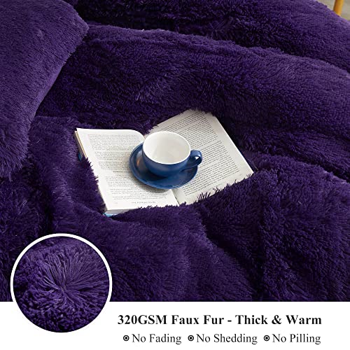 Image of XeGe Cozy Plush Shaggy Duvet Cover Luxury Soft Fluffy Furry Solid Color Boho Bedding for Girls Women Bedroom (1 Faux Fur Fuzzy Comforter Cover), Zipper Closure (King Size, Purple)