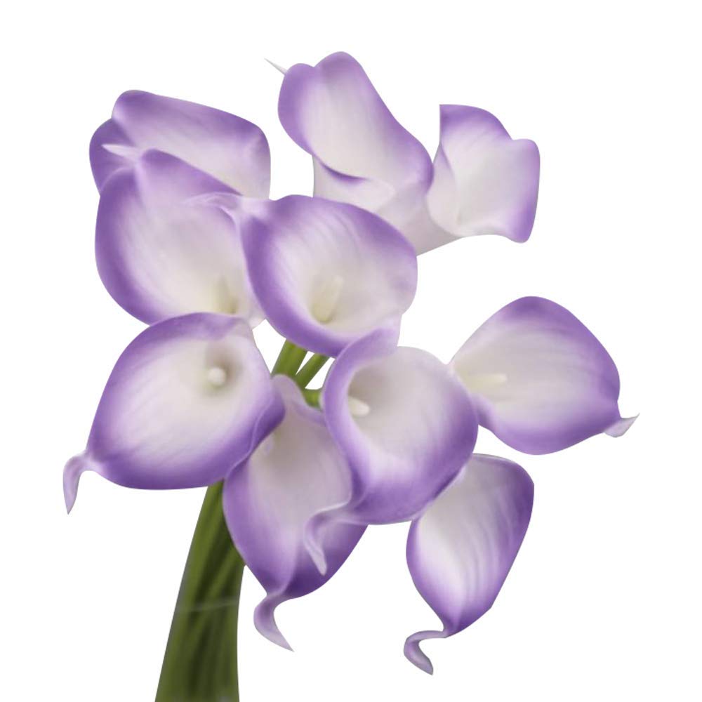Angel Isabella 10pc Set Real Touch Calla Lily-Feels just Like Real (Soft White with Lavender Trim)