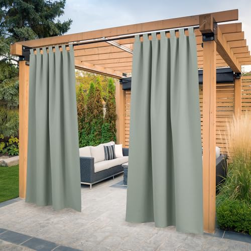 PONY DANCE Rideaux d'Extérieur - Rideau Occultant Décoration Tonnelle Terrasse avec Pattes Lumière Bloquer Isolation Anti Froid pour Pergola, 132 x 243 cm, Sauge...