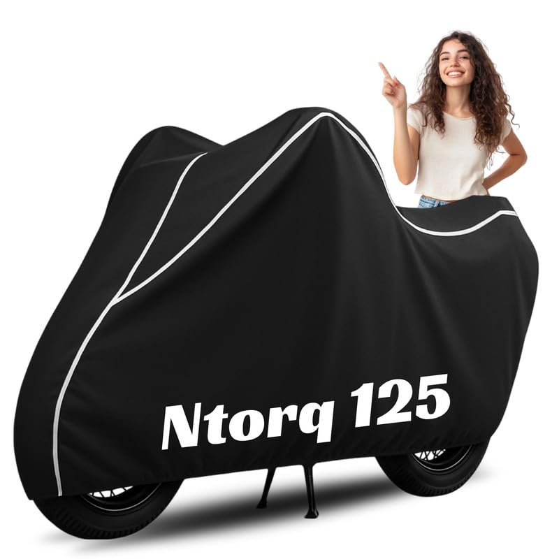 Image of Premium Bike Cover for TVS Ntorq 125, Water Resistant, Dustproof, UV Protected, Scratchproof Motorcycle Cover for Outdoor Use, All Weather Protection (Black & White Piping)