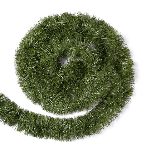 16M/ 52FT Green Christmas Garland Decoration Xmas Artificial Vine Soft Green Tinsel Pine Holiday Decor for Stair Fireplace Door Christmas Tree Ornaments Indoor Outdoor 1 Pack