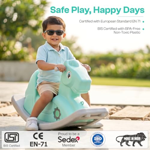 Image of Toyzone 2 in 1 Royal Horse Ride On - Green| Baby Rocker with Comfortable Seat & Back Support | Durable Child-Safe Design | Smooth Rocking Base | Indoor Play Toy | 1-4 Years
