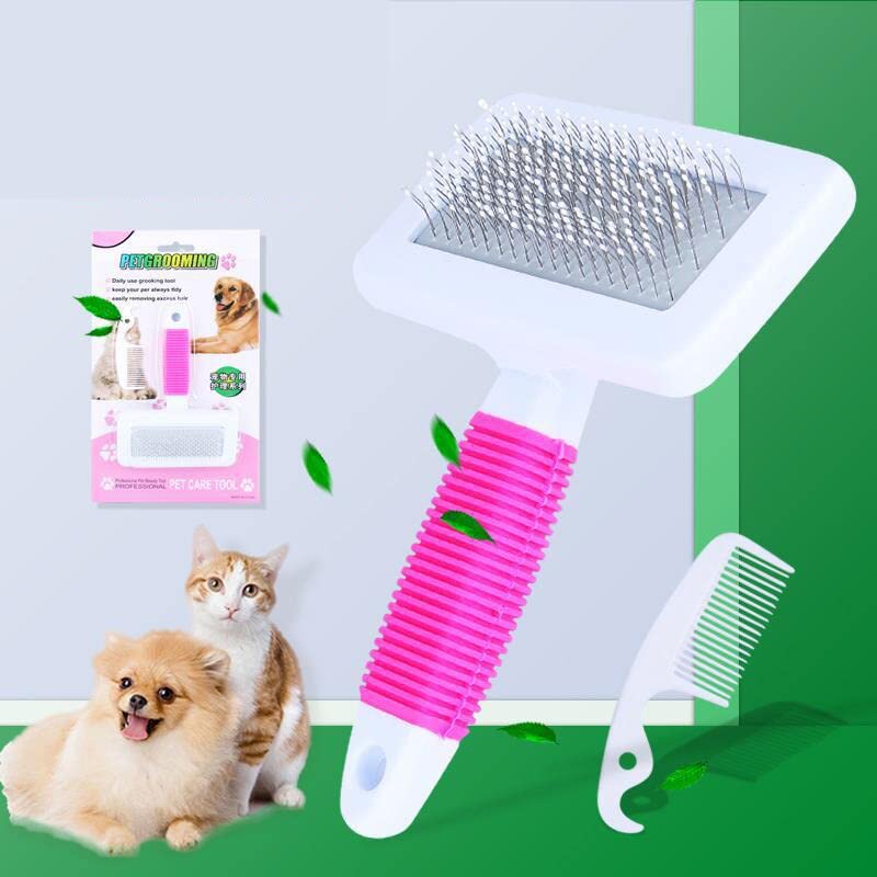 Ecoform Kedi Köpek Evcil Hayvan Tüy Tarama Kaşıma Fırçası Telli Taraklı Pembe