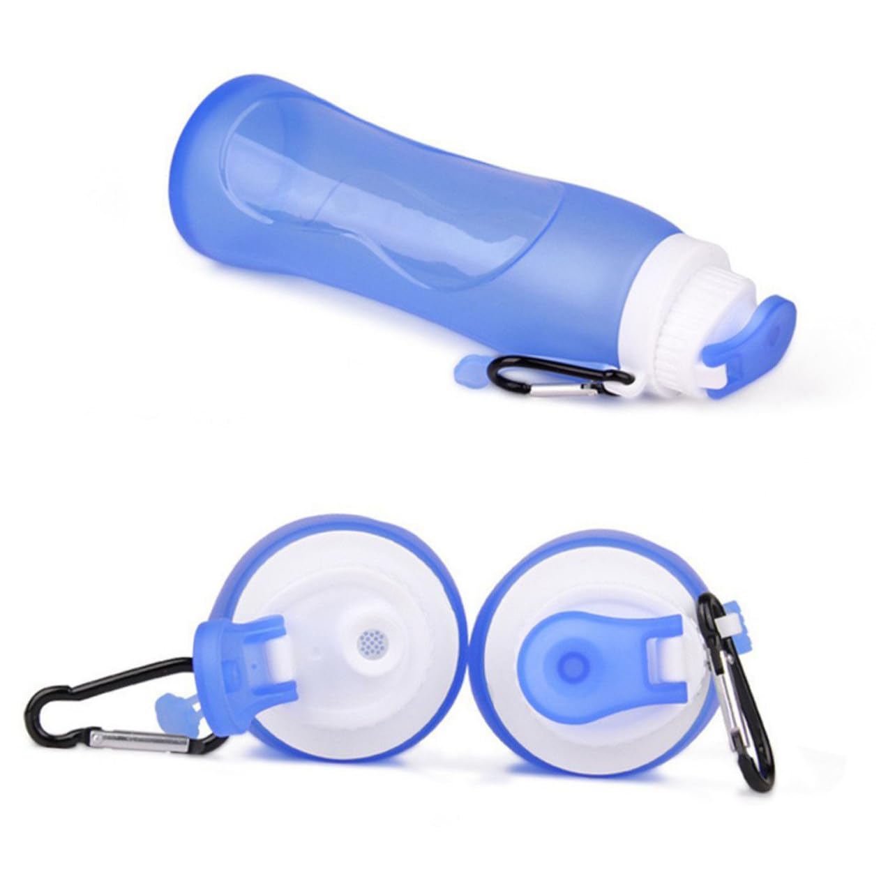 Botella de agua plegable para senderismo camping deporte compacta ligera azul
