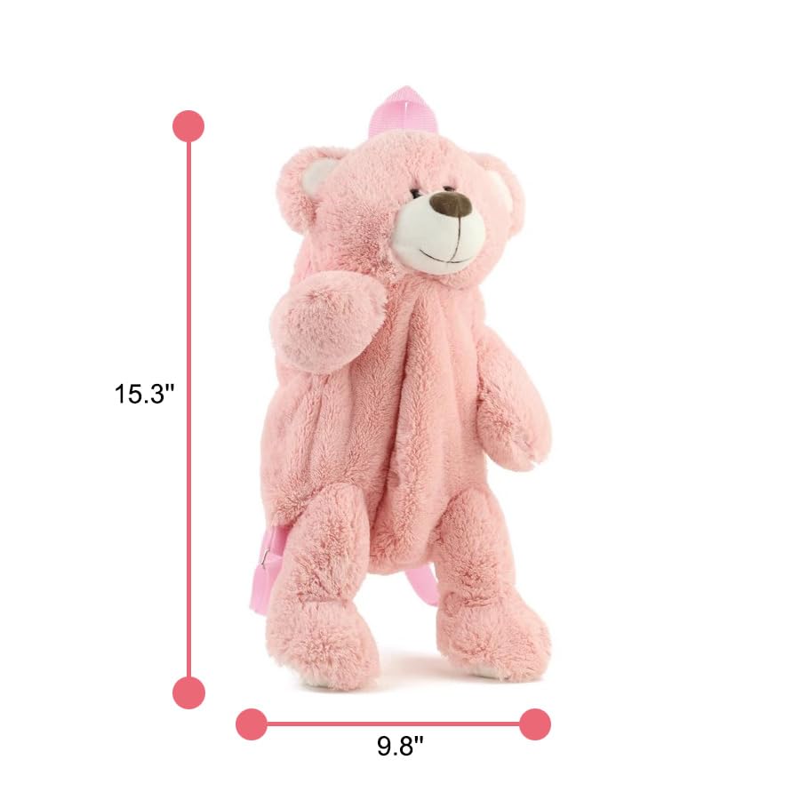Image of Women Animal Teddy Bear Plush Backpack with Adjustable Straps (Pink Bear)