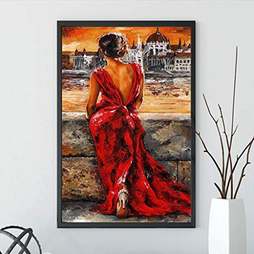 Full Drill Diamond Painting Kits, Diy Diamond Painting Kits For Adults, Beautiful Woman In Red Dress Rhinestone Embroidery Cross Stitch Kits Arts Craft Canvas Wall Decor Stickers Home12X19 Inches #TOP2
