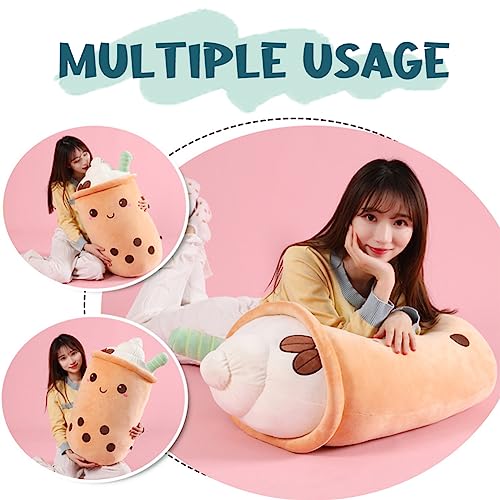 Bobomon Bubble Tea Kuscheltier PlüSchtier XXL SüßE Kissen, Kawaii Bubble Tea Cup Plushie Stofftier Boba Teetasse PlüSch Spielzeug Deko (Kaffee, 23cm)