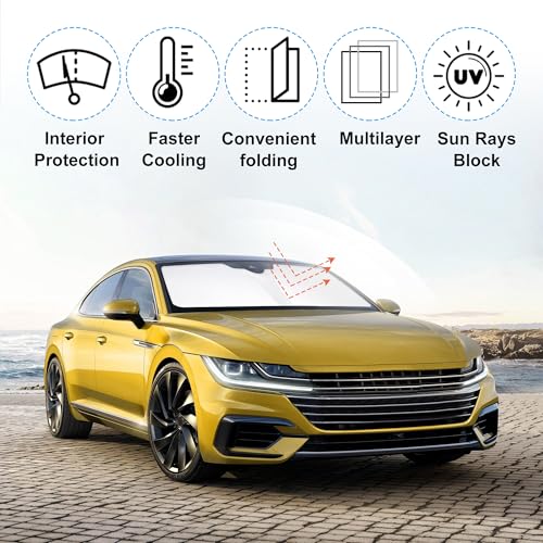 Image of Windshield Sun Shade Custom Fit for 2012-2022 Volkswagen VW Passat Accessories Foldable Sunshade Sun Blocker Protect Car from Sun Rays & Heat Damage Keep Car Cooler
