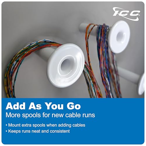 ICC Cable Spool con tornillo incorporado para madera, organizador de cables para pared, pack de 10, plástico duradero – ICACSWDS20 miniatura 6