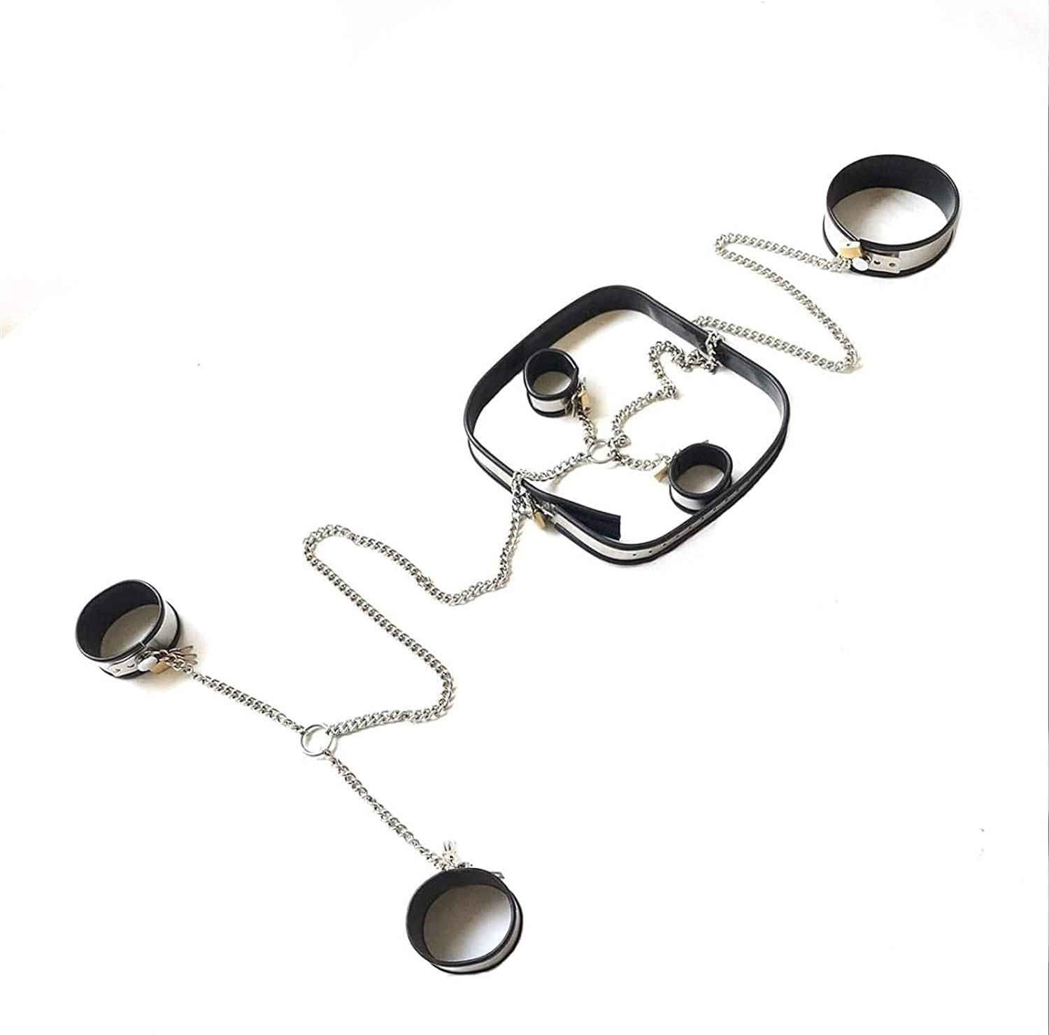 4 Teile/Satz Edelstahl Silikon Handschellen Fußfesseln Halsband Kragen BDSM Keuschheit Gürtel Restraint System Kit Abschließbare Fesseln/Extrem/Fetish/Torture Sexspielzeug für Frauen und Männer ( Colo
