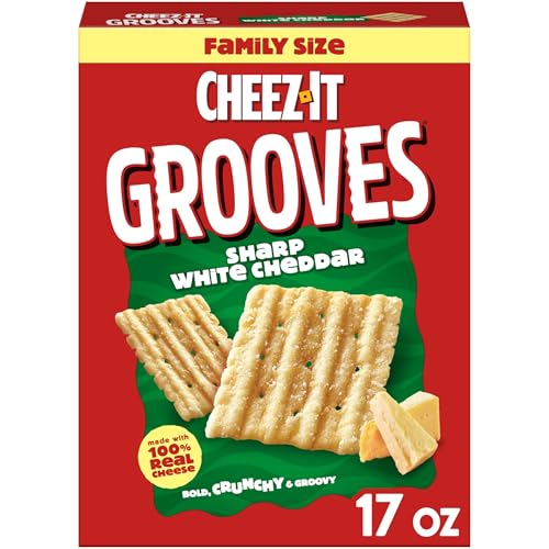 Cheez-It Grooves Crunchy Cheese Crackers, Snack Crackers, Lunch Snacks, Family Size, Sharp White...