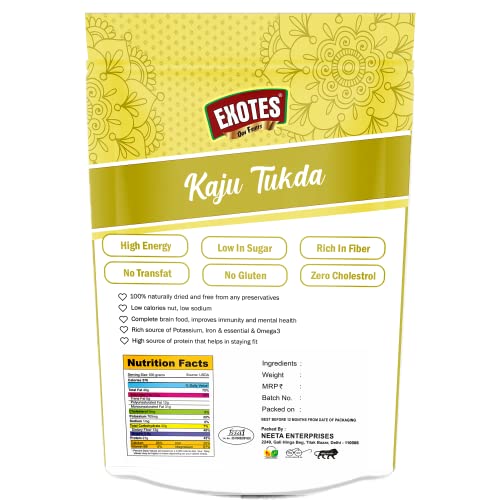 Image of Exotes Kaju Tukda (Cashew Broken) 1000 Grams (250gm X 4) | High Protein Cashew Kernels for Energy, Fiber and Immunity | Delicious Crunchy Nutritious Small Size Cashew Nuts | Tasty Chota Tukda Kaju for Kheer, Halwa and Biryani