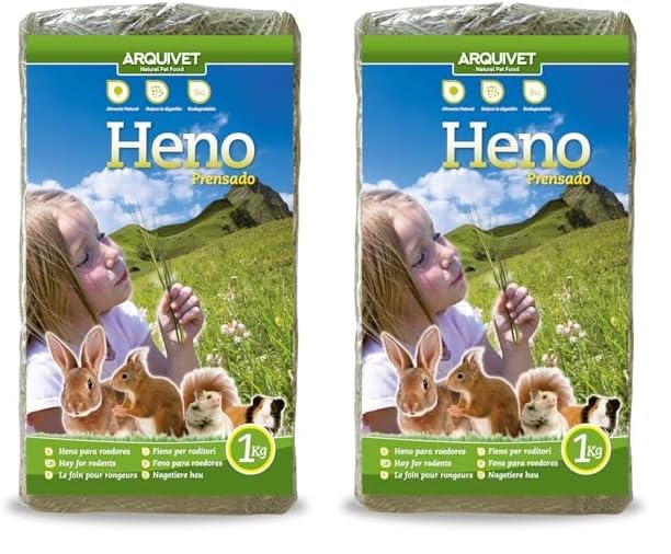ARQUIVET Foin pressé 1 Kg pour rongeurs et Petits mammifères - Herbe pour rongeurs - Complément Alimentaire pour rongeurs - Lapins, cobayes, Hamsters, écureuils (Lot...