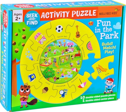 MOLLYBEE KIDS Seek-and-Find Activity Puzzle Park, Age 2, First Puzzle, 11 Pieces, Double-Sided