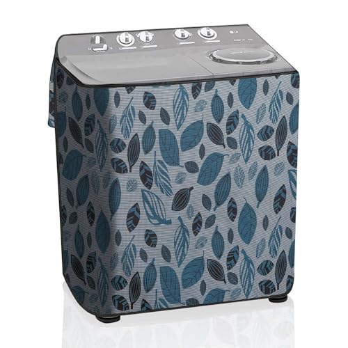 Image of The Furnishing Tree Semi-Automatic Top Load Washing Machine Cover | Waterproof & Dustproof | Easy to Clean | Durable & Washable, Leaf Botanical Print Polyester (51x84x96.5 CM)