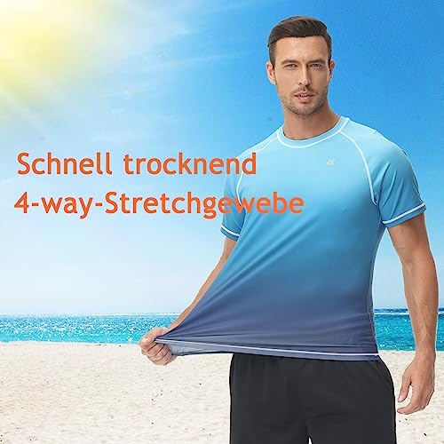 Huayuzh Herren UV Shirt Rashguard T-Shirt Schwimm Shirt Schnelltrocknend Leicht Atmungsaktiv Surfen Angeln Wandern Top Verlaufsfarbe Blau 6XL