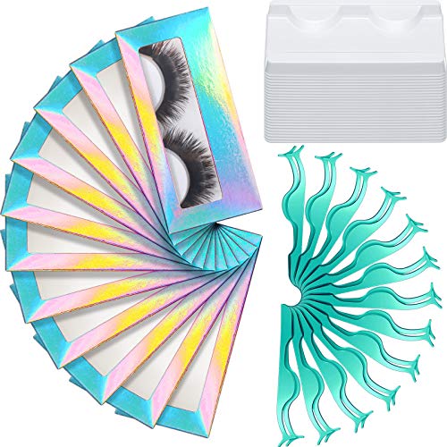 72 Pieces Eyelash Packaging Box False Eyelash Set, 24 Empty Eyelash Boxes Lash Box Packaging Glitter Paper Eyelash Box, 24 Eyelash Boxes Tray, 24 Eyelash Applicator Tool Extension Tweezers (Laser)