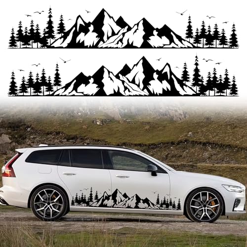 Image of TOMALL 1 Pair Fir Mountain Forest Vinyl Decals for Car Body Door Sides Universal Waterproof Tree Graphic Stickers Decoration for Travel Trailer Camper Vehicles SUV Truck Off-Road (Large-Black)