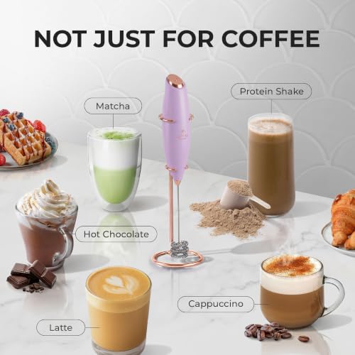 Image of Zulay Kitchen Powerful Milk Frother Wand With Duracell Batteries - Ultra Fast Handheld Drink Mixer - Electric Whisk Foam Maker for Coffee, Lattes, Cappuccino & Matcha - Triple Whisk - Regal Lavender