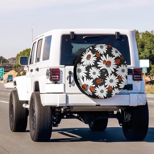 Image of Red Ladybug Daisy Spare Tire Cover with Backup Camera Hole Wheel Tire Cover Fit Trailer, RV, SUV and Many Vehicle 17inch