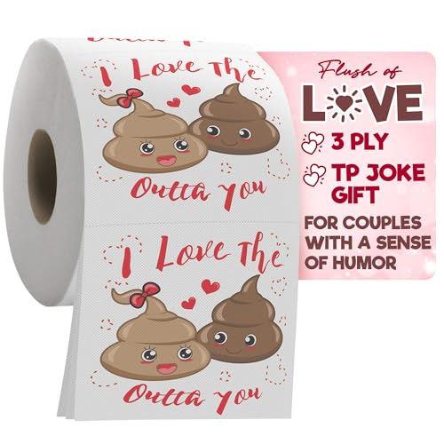 Romantic Toilet Paper Roll by Gagster - 3 Ply Funny Novelty Gag TP - 200 Sheets Per Roll For Birthday Valentine's Day and Anniversary Gag Gift Printed on Every Sheet - I Love the
