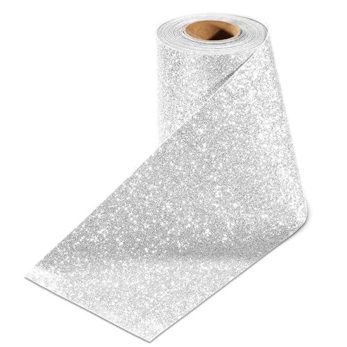 Stickyart Papel Pintado Brillante con Purpurina Plateada 10x400 cm Papel Pintado Autoadhesivo Pegatinas de Vinilo para Muebles Decorativos Impermeables Cocina Dormitorio Fácil Aplicación