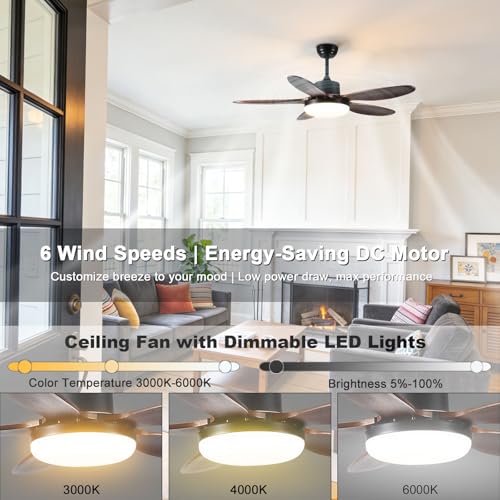 Ventilateur de plafond moderne avec éclairage connecté télécommande et voix