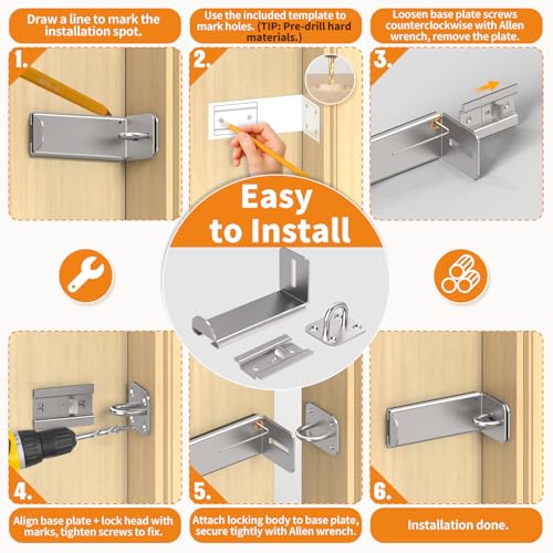 Image of 3.3 inch Sliding Barn Door Lock, 90 Corner Latch (Silver-2 Pcs)