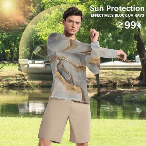 Marble Grey Beige Men's UPF 50+ Loose Crew Neck Loose UV Protective Clothing Water Fishing4