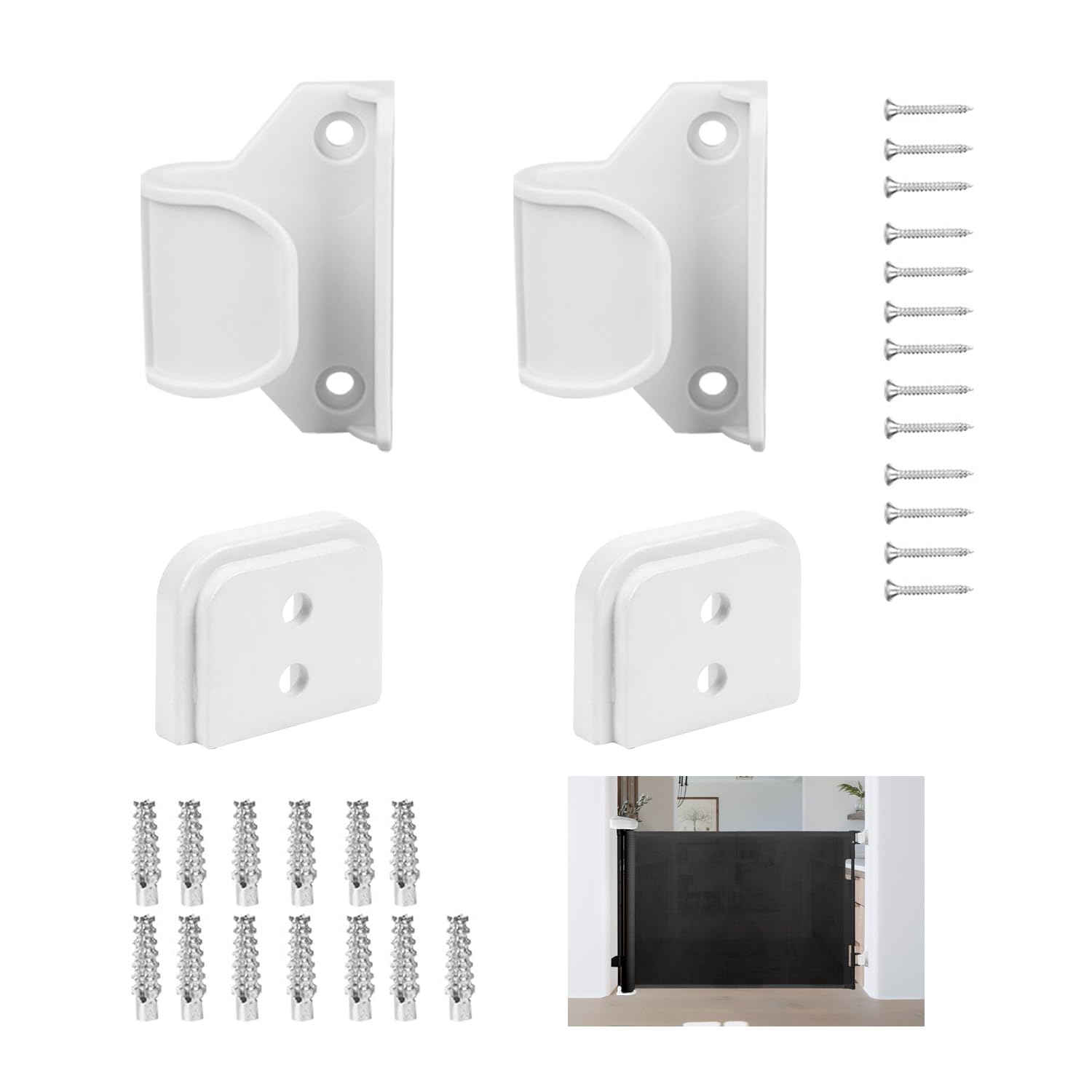 White Retractable Baby Gate Replacement Part, 2PCs Retractable Baby Gate Extension Kit Retractable Bab/y Gate Replacement Parts Kit Retractabl/e Stair Gate Replacement Par/t with Anchors (White)