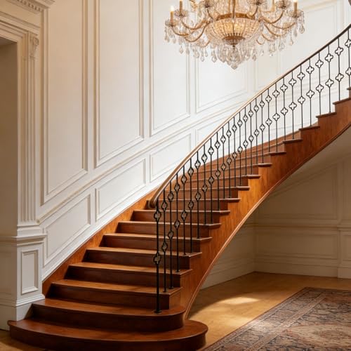 Langdoly 1/2" Square Iron Balusters for Staircase Interior, 5 Pcs Hollow Stair Balusters with Double Four-Leaf Clover Cutout Design for Indoor Stairs, Matte Black by Langdoly - Used condition - Image 4
