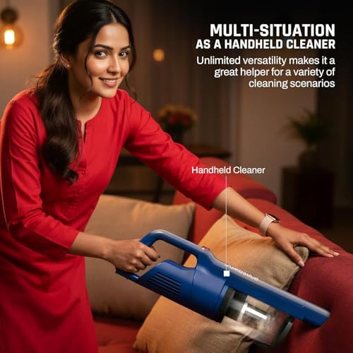 Image of DOMESTICA Trio Sweep Vacuum Cleaner for Home Use Wet and Dry | 3 in 1 Vacuum, Handheld, Mop Modes | 15KPA Strong Suction, Ultra Slim Foldable Head, Low Noise Design | 400ml Water Tank, Corded | Blue