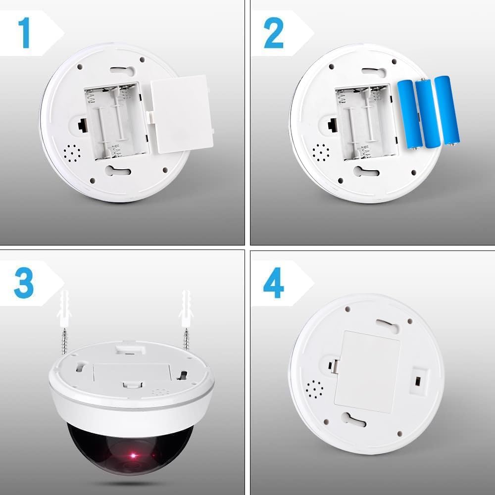 ERWEY Caméra factice avec Objectif Vidéosurveillance Sécurité des Marchandises Caméra de Surveillance factice avec lumière LED Rouge pour Mur Plafond 2 Set avec Papier perforé 2pcs.