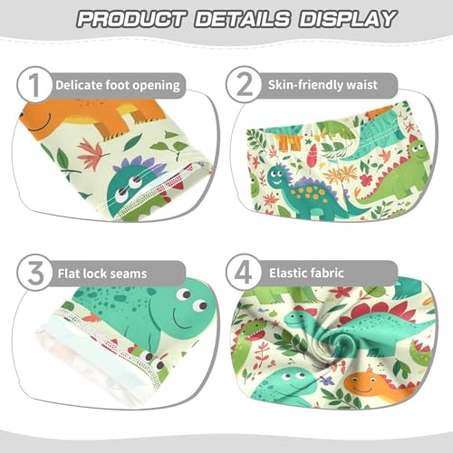 Wusikd Cute Dinosaurs Girls' Leggings Toddler Doodles Leaves Flowers Kids Yoga Pants Dance Active Tights 4T3