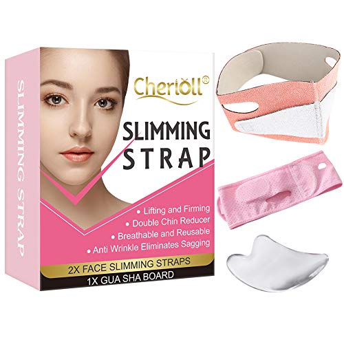 Slimming Strap, Face Lifting Belt, Double Chin Reducer, Face Shaper Chin Strap with Gua Sha Board,V-Line Lifting,Double Chin Lifting Belt Perfect for Anti Wrinkle Eliminates Sagging Anti Aging, 2 Packs With Gua Sha Board