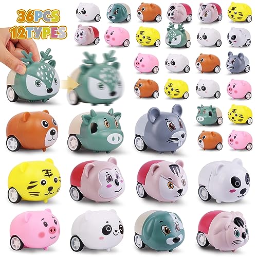 36 pcs Animals Pull Back Cars, Mini Vehicles Toy Small Cars Pull Back Racing Vehicles Set, Mini Toy Cars, Carnival Prizes Goodie Bag Stuffers, Mini...