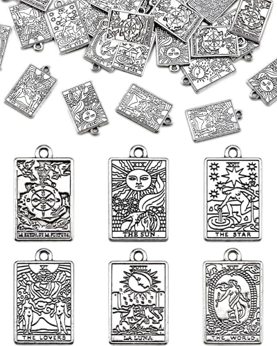 YETOOME 60 Pcs 6 Styles Tibetan Tarot Charms Rectangle Amulet Sun Charms Vintage Magic Tarot Card Pendants for Bracelet Necklace Jewelry Making and Crafting