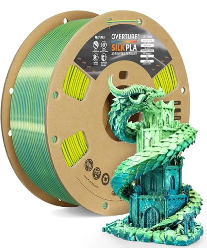 Image of OVERTURE Silk PLA Dual Color Filament 1.75mm, Bi-Color Shiny PLA Finish, Smooth & Glossy, 1kg Spool (2.2lbs), Ideal for Cosplay Jewelry & Home Decor (Silk Blue-Yellow)
