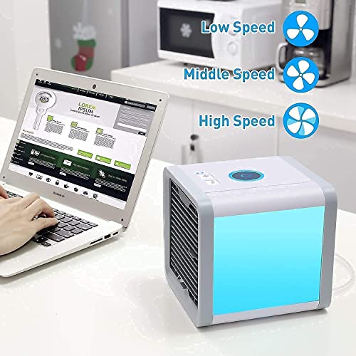 Image of Drumstone (𝗦𝗽𝗲𝗰𝗶𝗮𝗹 𝟱 𝗬𝗲𝗮𝗿𝘀 𝗪𝗮𝗿𝗿𝗮𝗻𝘁𝘆) Compact USB Cooler & Humidifier with 3-Speed Fan | Energy-Saving Evaporative Device for Desk, Bedroom & Travel | Built-in Soft LED Light
