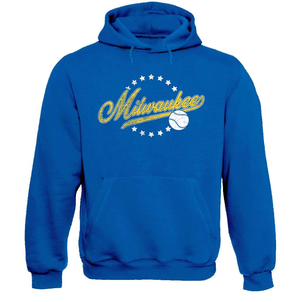 Pro Baseball Vintage Team Men's Retro Fan Apparel, Milwaukee - Royal Hoodie, 5XL — image 1