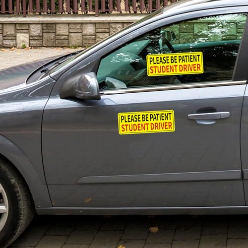 Image of Non-Magnetic Student Driver Stickers - Removable Student Driver Stickers, Safe for Painting Removable Back Glue Works Better Than Magnetic Suitable for Plastic Bumpers and Windows 5pcs