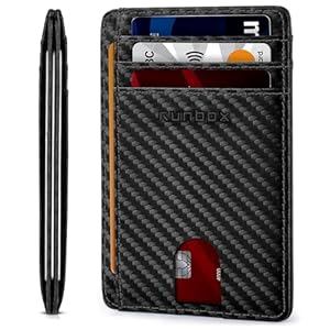 RUNBOX Billeteras de cuero delgadas y minimalistas con bloqueo RFID para hombres y mujeres, tarjetero, regalos para hombres, 01-Negro carbón, medio, Minimalista