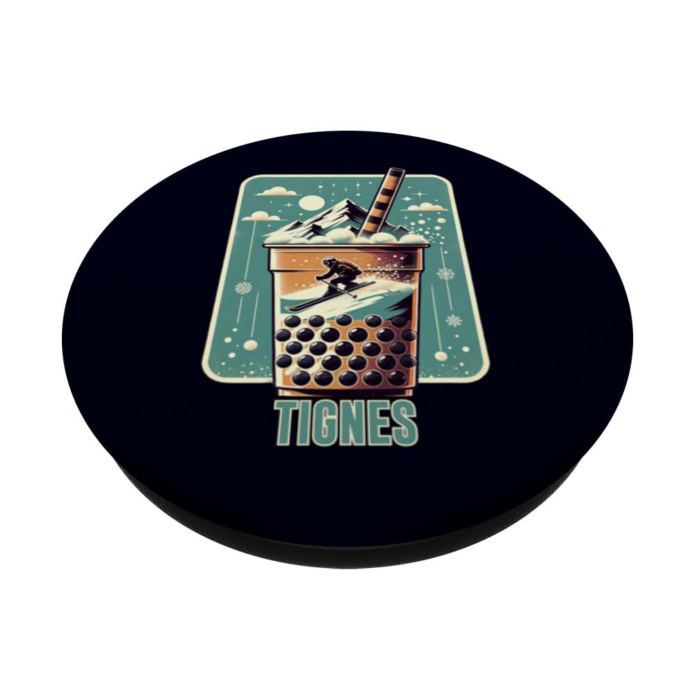Skiing and Apres Ski - Tignes, France Winter Sports PopSockets Swappable PopGrip, Black - Image 2