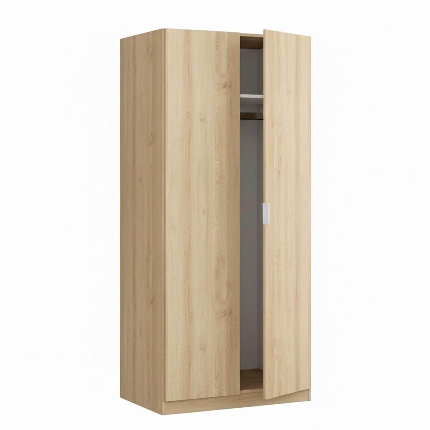 Bricozone Armadio Guardaroba 2 Ante Battenti Salvaspazio Con Asta Appendiabiti E Ripiano Interno Struttura In Melaminico Finitura Rovere 81x52x180 Cm (Rovere chiaro)