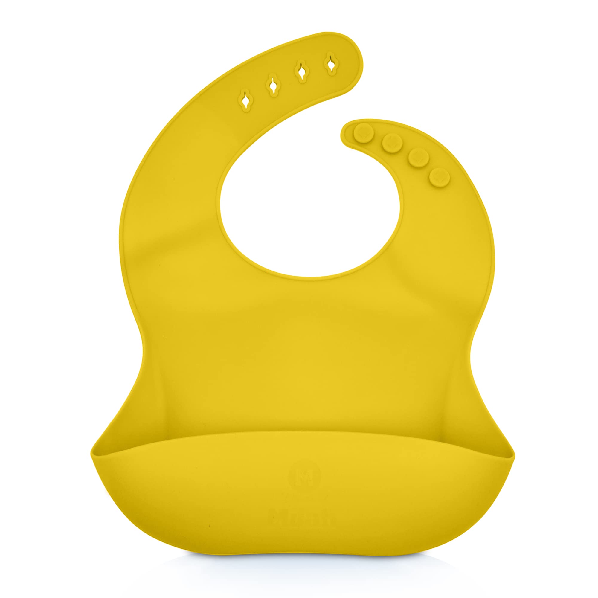 Milah Waterproof Silicone Bib Easily Wipes Clean I Adjustable Soft Bibs Keep Stains off I Wide pouch to catch any spills I BPA Free Food Grade Silicone I Easy Roll up and go (Yellow)